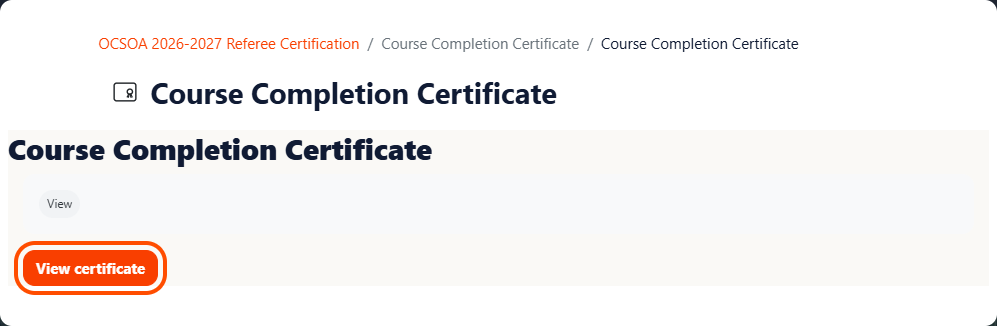 Certificate page with the orange View certificate button highlighted